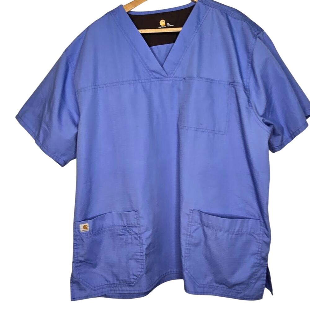 Carhartt Rip Stop Light Blue Utility Scrub Top Short Sleeve Work‎ Wear Size XL